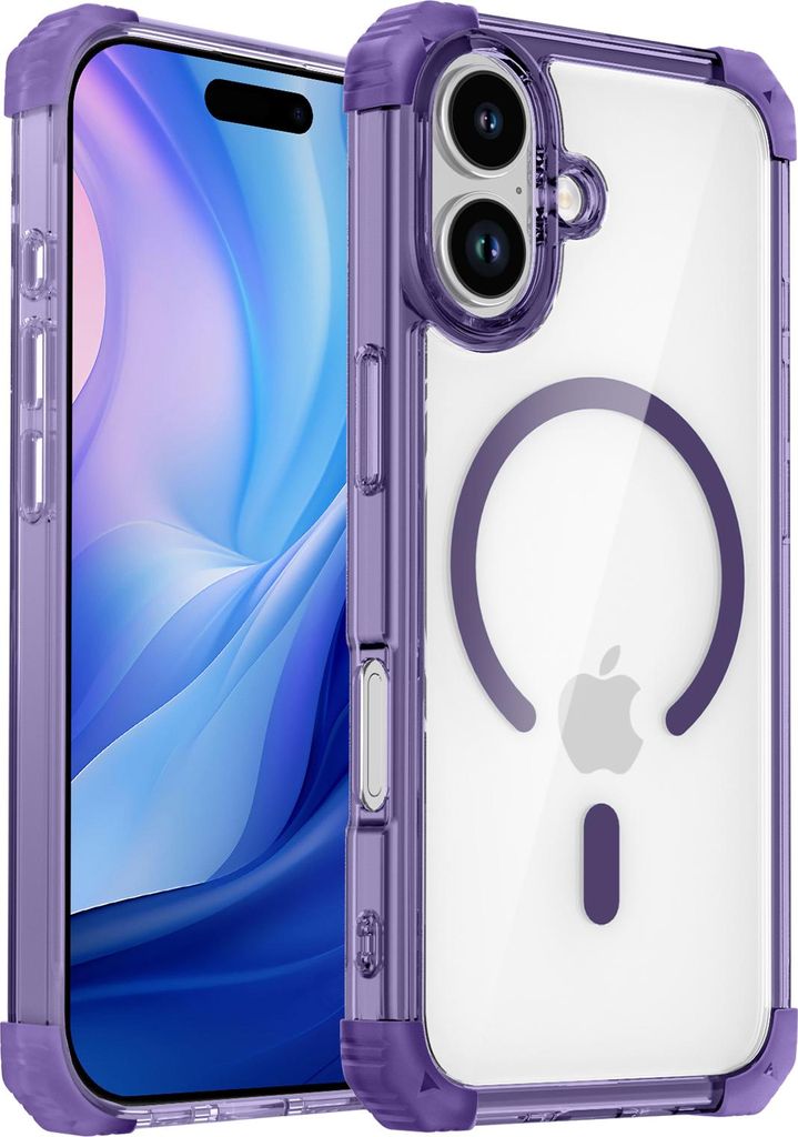 Magnetisch Hülle für iPhone 17 Kompatibel mit Magsafe Stoßfest Militärschutz Transparente Handyhülle Lila