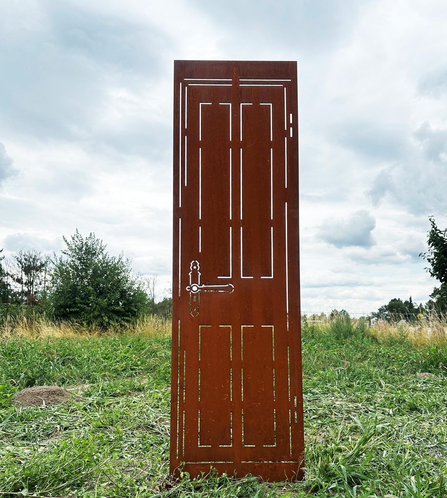 Edelrost Sichtschutz Tür 165 cm x 50 cm Paravent zum Stecken Schild Haustür Gartentür Gartenstecker Edelrost Gartendeko Wetterfest Rost Metall Zaun