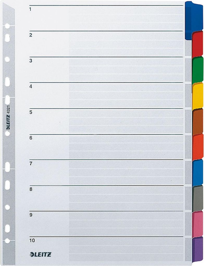 Leitz 43210000, Leerer Registerindex, Karton, Mehrfarbig, Produktbild 