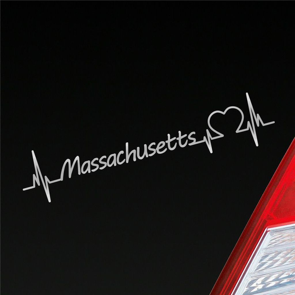 Auto Aufkleber Massachusetts Herz Herzschlag 19x4 cm Silber Sticker Heckscheibenaufkleber