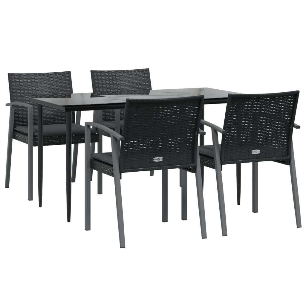 vidaXL 5-tlg. Garten-Essgruppe mit Kissen Poly Rattan und Stahl
