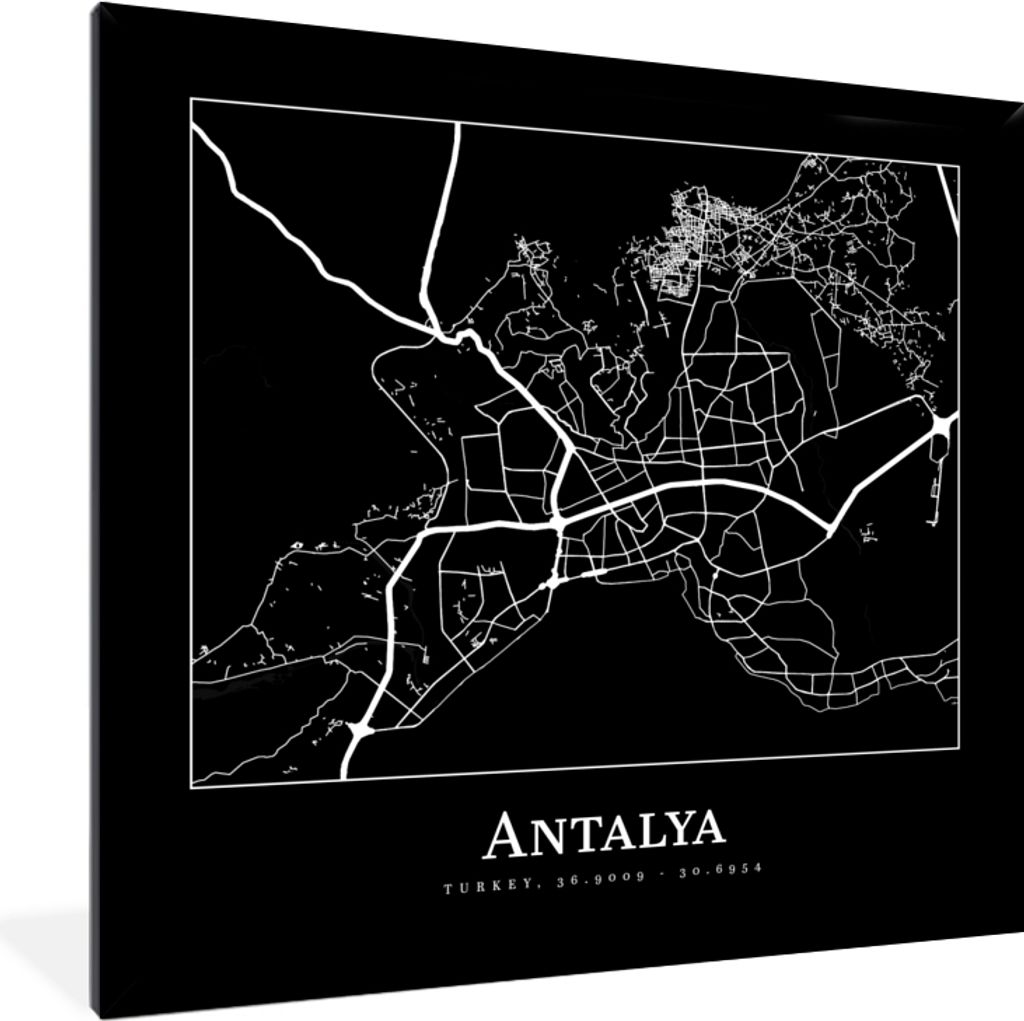 MuchoWow Gerahmtes Poster Karte - Antalya - Stadtplan 40x40 cm - Poster mit Schwarzem Bilderrahmen Wandposter Rahmen Foto Bilder - Mit Rahmen - W...