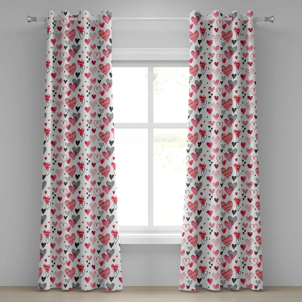 Paire de Rideaux Décoratifs Thème Amour Romantique 2 Panneaux 280x175 cm