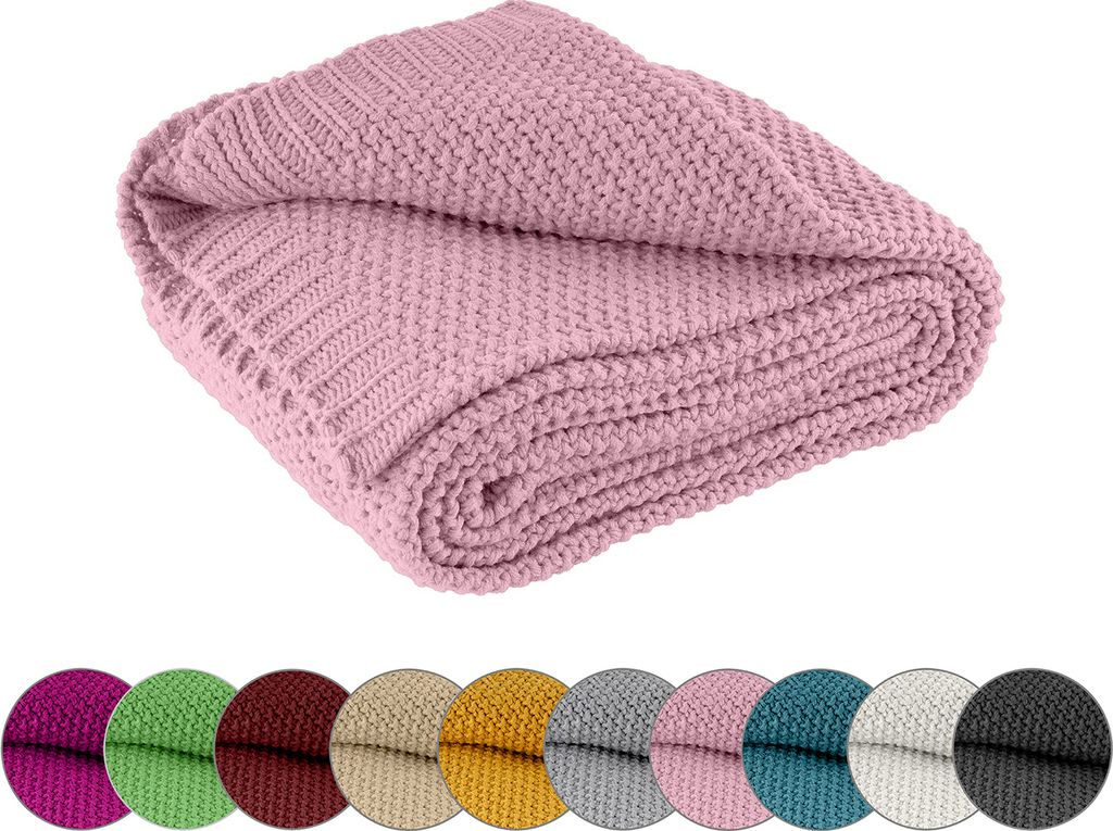 wometo Kuscheldecke Strick OEKO-TEX 140x190 rosa - warme weiche Strickdecke mit edlem und schlichten Strickmuster