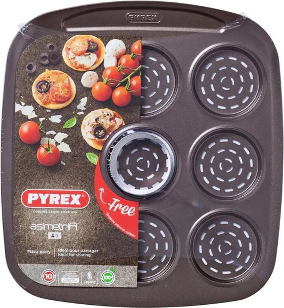 Plaque de cuisson Pyrex Asimetria 9 mini pizzas acier 16x16 cm noir