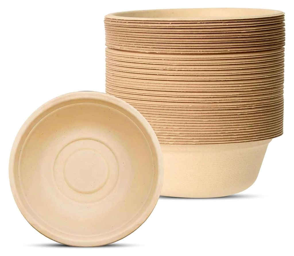 50 Stück Einwegpapierschalen, 350 ML, Zuckerrohr Bagasse Einwegschalen, Umweltfreundliche Suppenschalen für Partys und Picknicks