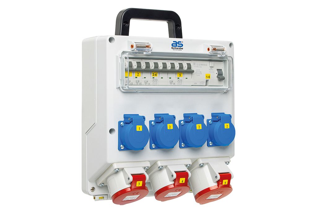 as-Schwabe FIXO Wandverteiler Festanschluss auf 4xSchuko 3xCEE 400V 16A 32A IP44