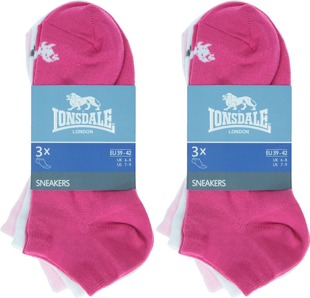 Lonsdale 6 Paar Socken Sneaker Knöchelhöhe Baumwolle Pink39-42