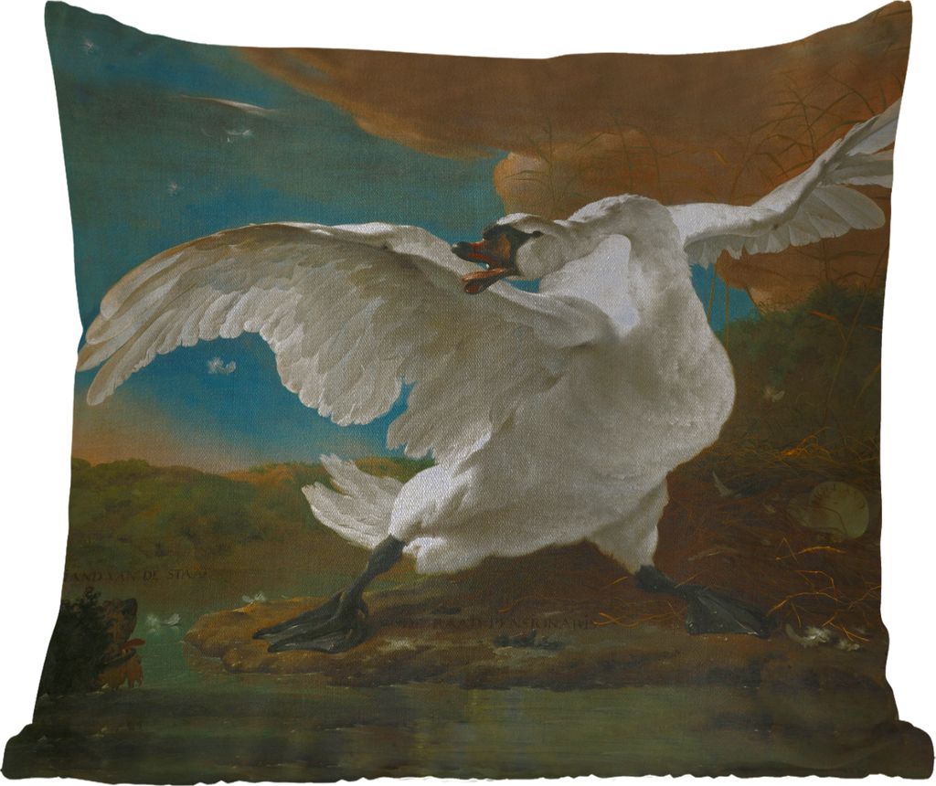 MuchoWow Outdoor Kissen - Der bedrohte Schwan - Gemälde von Jan Asselijn - 40x40 cm - Wetterfest - Lounge Kissen - Kopfkissen - Interieur - Pols...