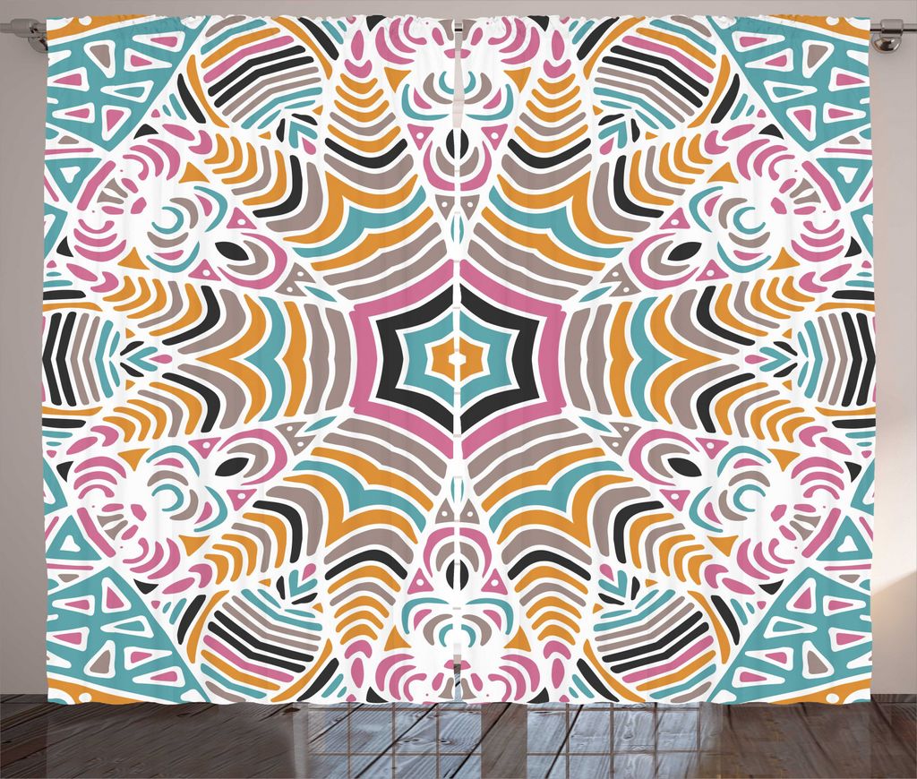 ABAKUHAUS Bunt Rustikaler Vorhang, Abstrakte Blumenkunst-Motiv, Wohnzimmer Universalband Gardinen mit Schlaufen und Haken, 280 x 245 cm, Mehrfarbig