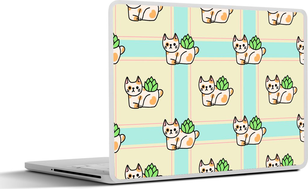 MuchoWow Laptop Aufkleber Sticker Cover Katzen - Pflanzen - Pastell - Kind - Muster 25x18 cm - Laptop-Deko