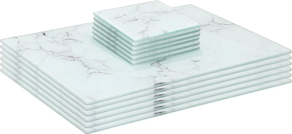 Harbour Housewares 12-teiliges Glas-Platzset & quadratische Untersetzer – 30 x 20 cm – Weißer Marmor-Effekt