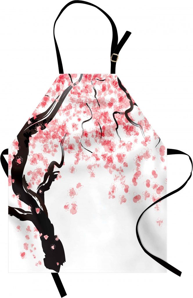 ABAKUHAUS Blumen Kochschürze, Japanische Kirschbaum-Blüte in der Aquarell-Malerei-Effekt-orientalischen stilisierten Kunst, Farbfest Höhenverste...
