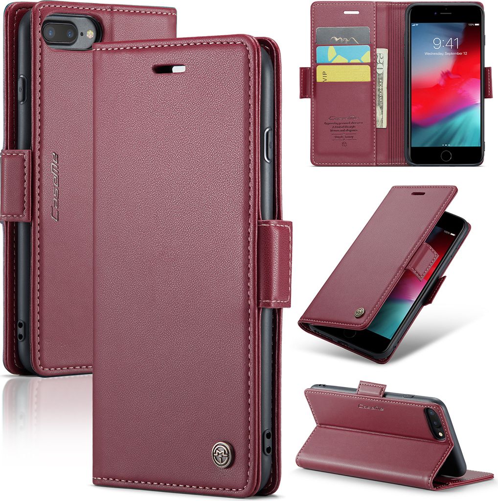iPhone 8 Plus Hülle, Leder Brieftasche Kartenfach Schutzhülle mit Standfunktion für iPhone 8 Plus / 7 Plus / 6s Plus / 6 Plus Rot