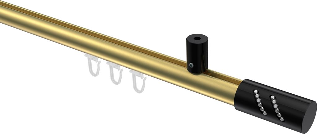 Interdeco Innenlaufstange / Gardinenstange mit Innenlauf Messing-Optik / Schwarz, Typ Sonius Zoena (Glitzerzylinder) Deckenmontage, 20 mm Ø 1-läu...
