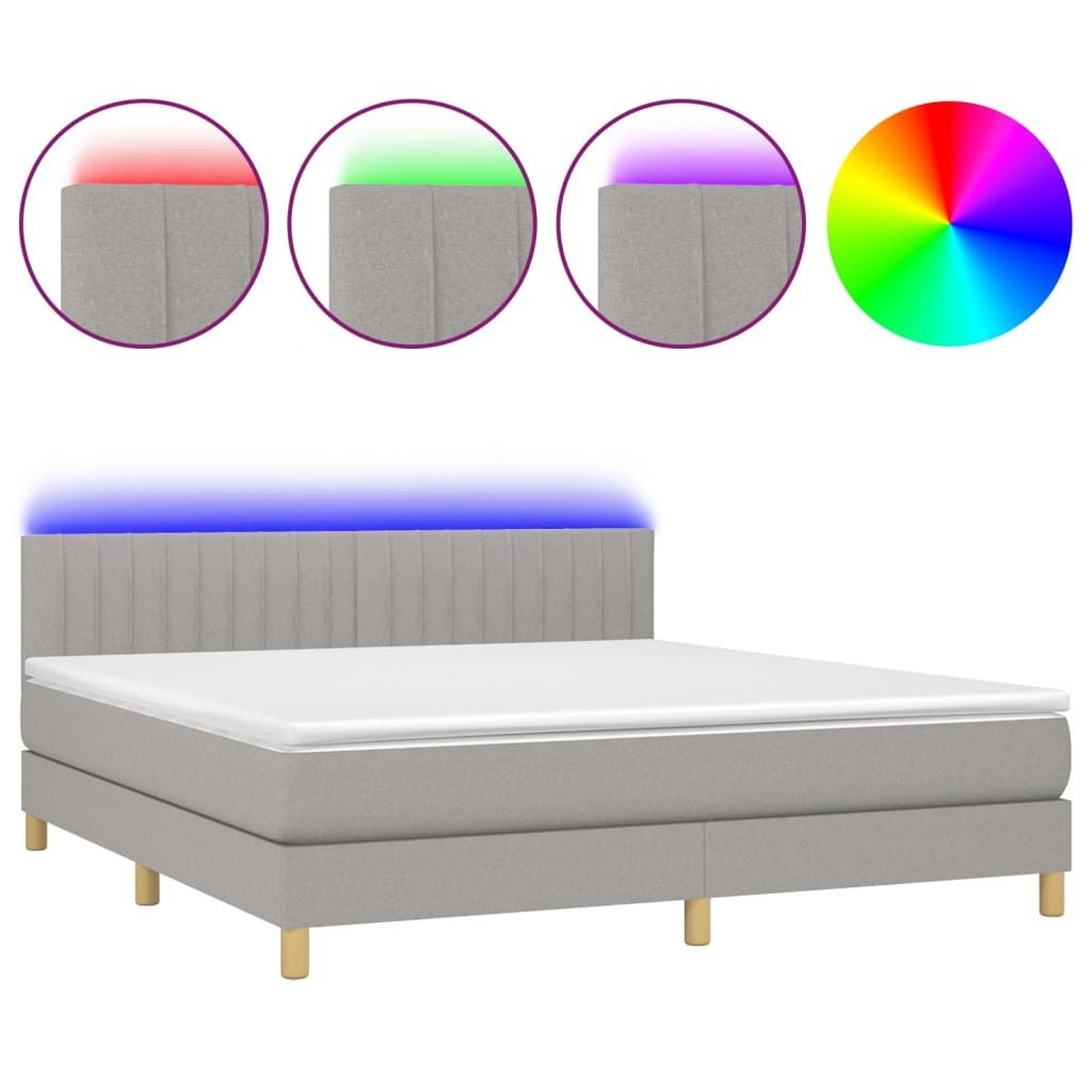 "WINTER SALE"Boxspringbett/bettgestell - Bettrahmen - Doppelbett - mit Matratze & LED Hellgrau 180x200 cm Stoff - Polsterbett Klassische Betten NEU...