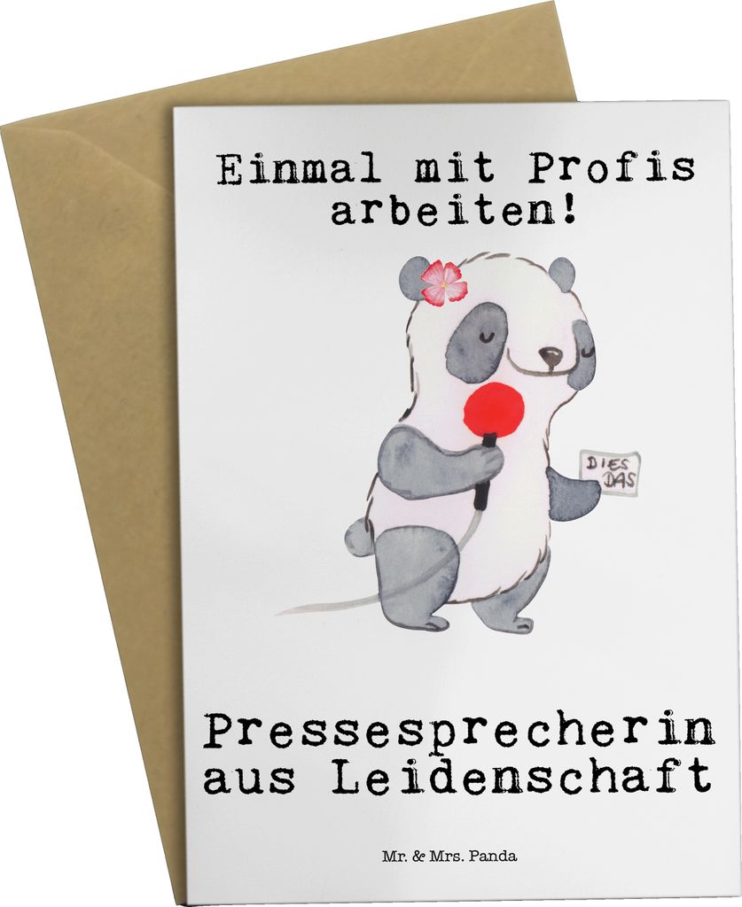 Mr. & Mrs. Panda Grußkarte Pressesprecherin Leidenschaft - Weiß - Geschenk, glückwunschkarten, hochzeitskarten, weihnachtskarten, kommunionskart...