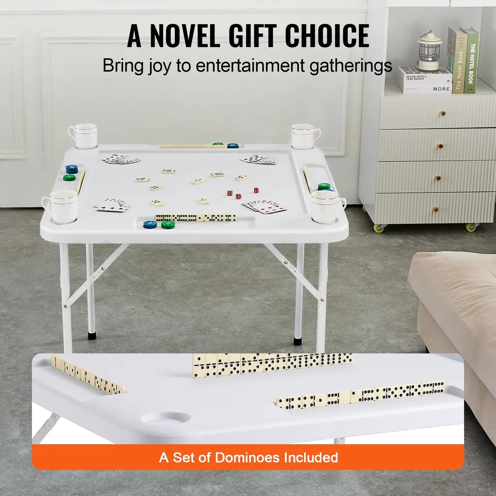Table de cartes pliable 4 joueurs avec compartiments à jetons intégrés