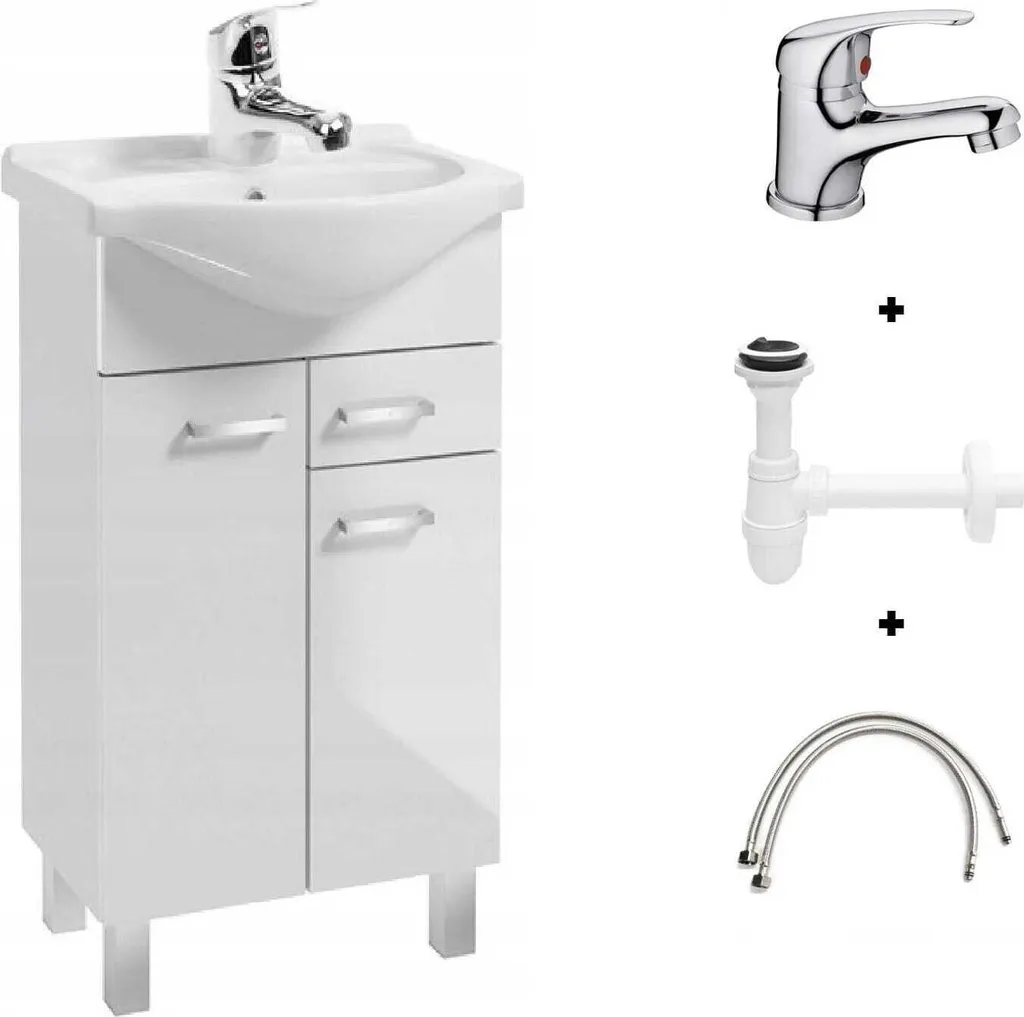 Set Bagno Mea 50 Bianco Completo con Lavabo Miscelatore e Sifone