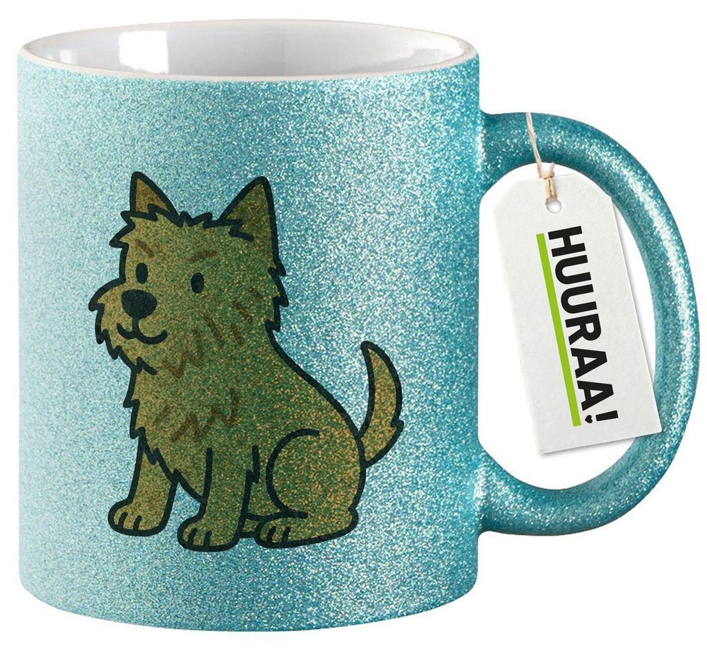 Huuraa Glitzertasse Norwich Terrier Comic Nori 330ml Blau Keramik Kaffeebecher Geschenkidee
