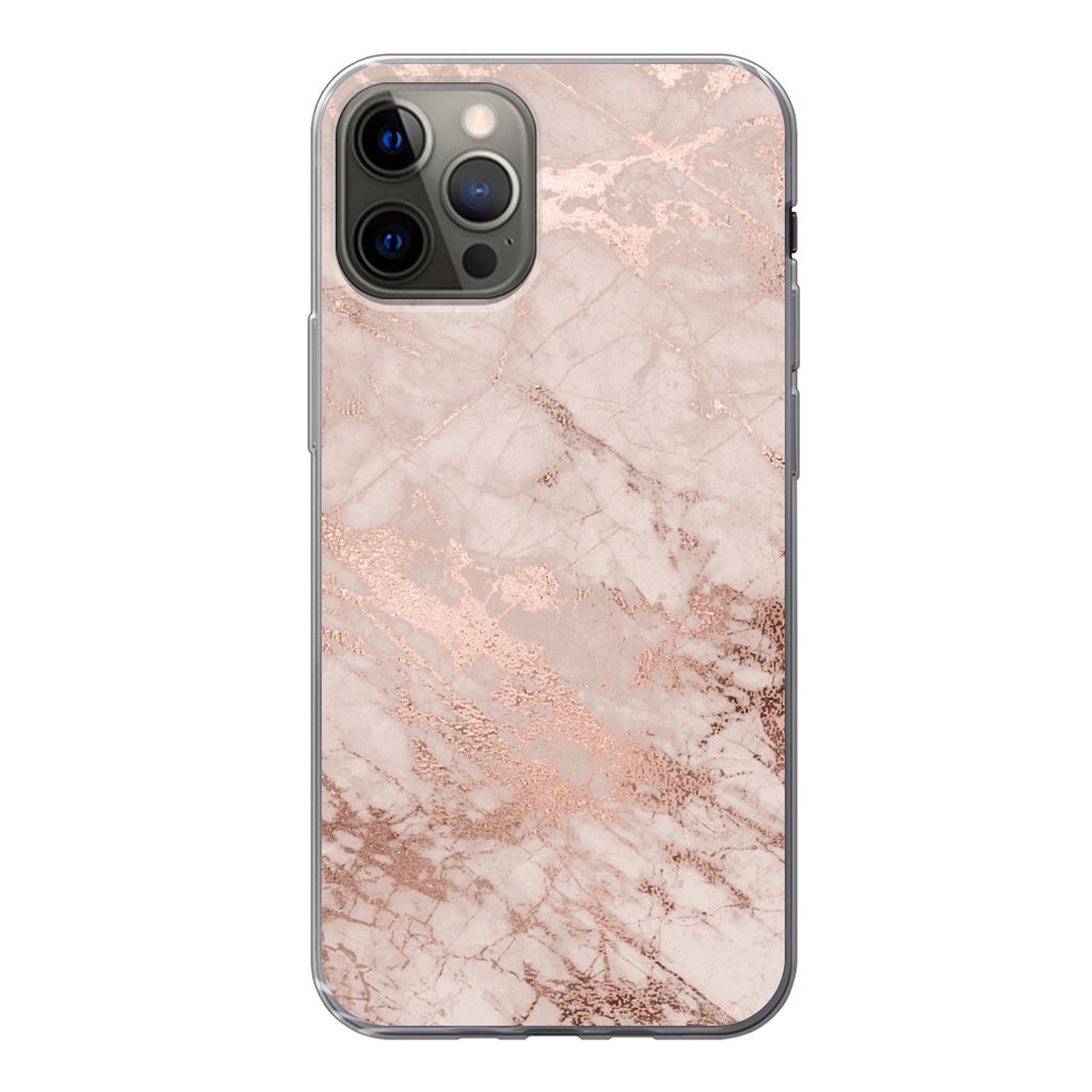 MuchoWow Handyhülle Schutzhülle Hülle für iPhone 12 Pro Marmor - Rosa - Luxus - Marmoroptik - Glitzer - Design Silikon Softcase Handy Hülle ...