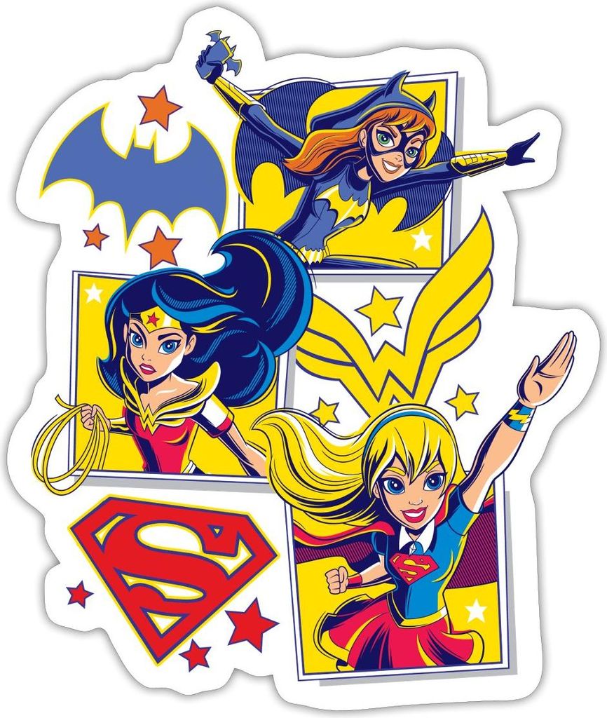 Spreadshirt Super Hero Girls Batgirl Wonder Woman Supergirl Kacheln Sticker Aufkleber, 10 x 10 cm, Mattweiß