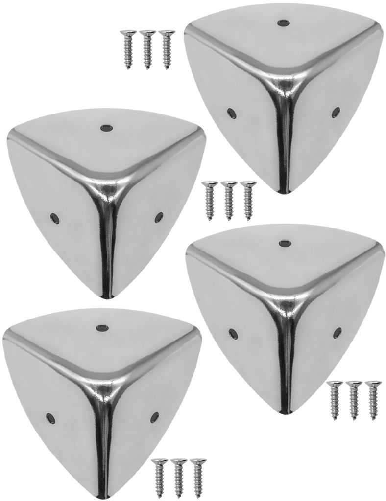 FUXXER - 4x Edelstahl-Ecken, abgerundet, Metall-Schutz Beschläge für Kisten Boxen Möbel Regal Tisch, 39 x 39 mm, inklusive Schrauben