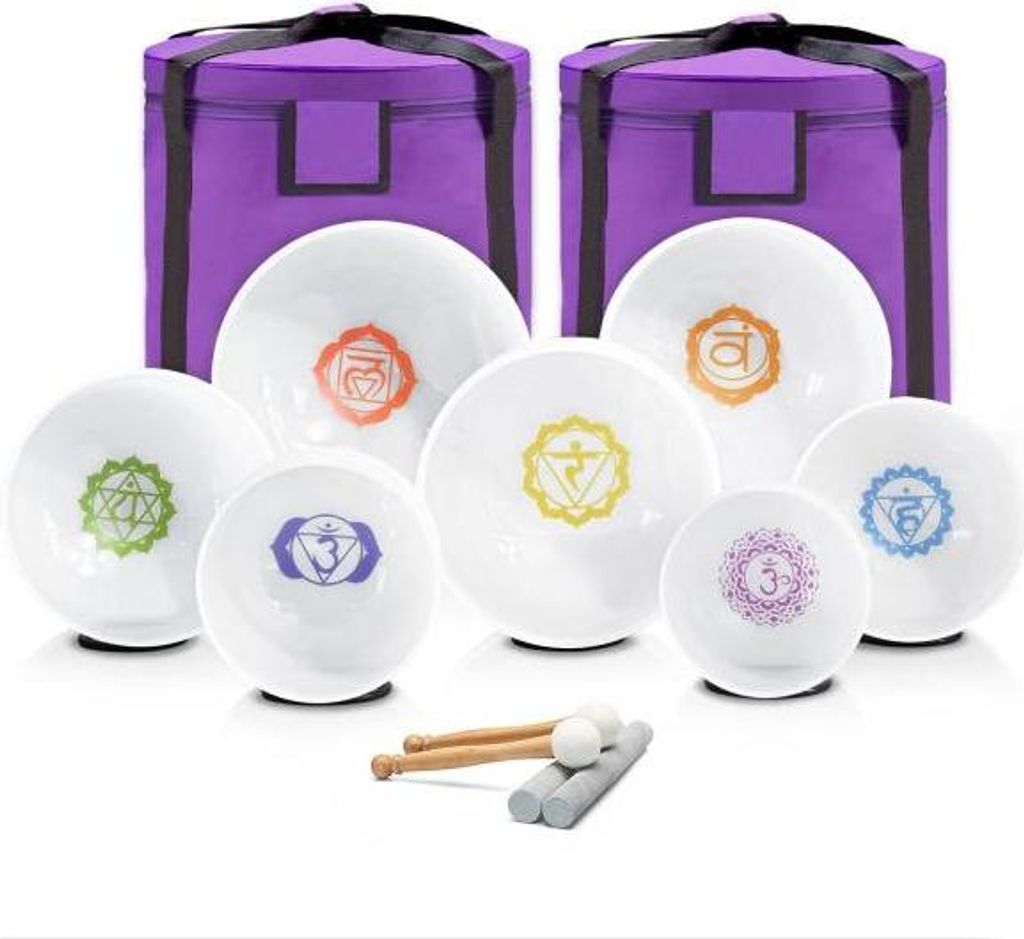 keepdrum Klangschalen-Set Chakra Set farbig 6-12 Zoll mit Zubehör