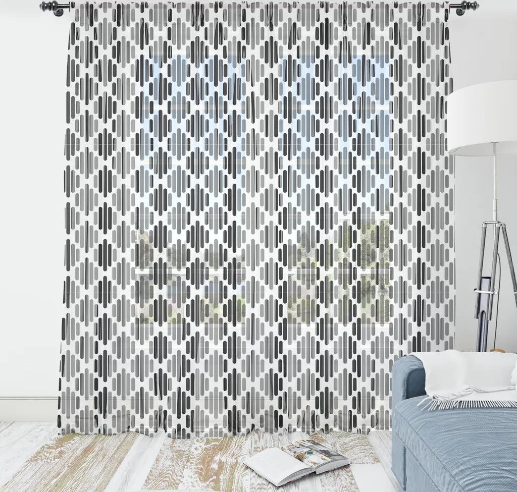 Grand Tapis Mural Géométrique Abstrait, Tissu Satiné Gris et Noir Déco