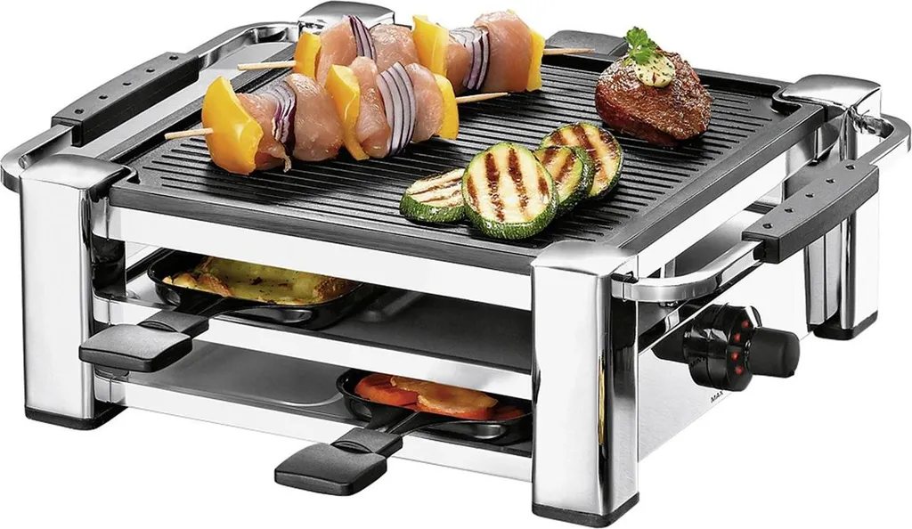Raclette 4 Personnes ROMMELSBACHER - Appareil de Table Chrome Carré