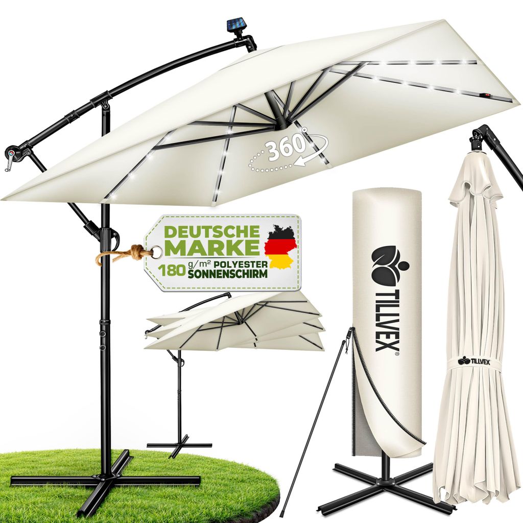 tillvex® Alu Sonnenschirm Rechteckig Ø 330 cm mit LED Solar Produktbild  KI-generiertes Bild