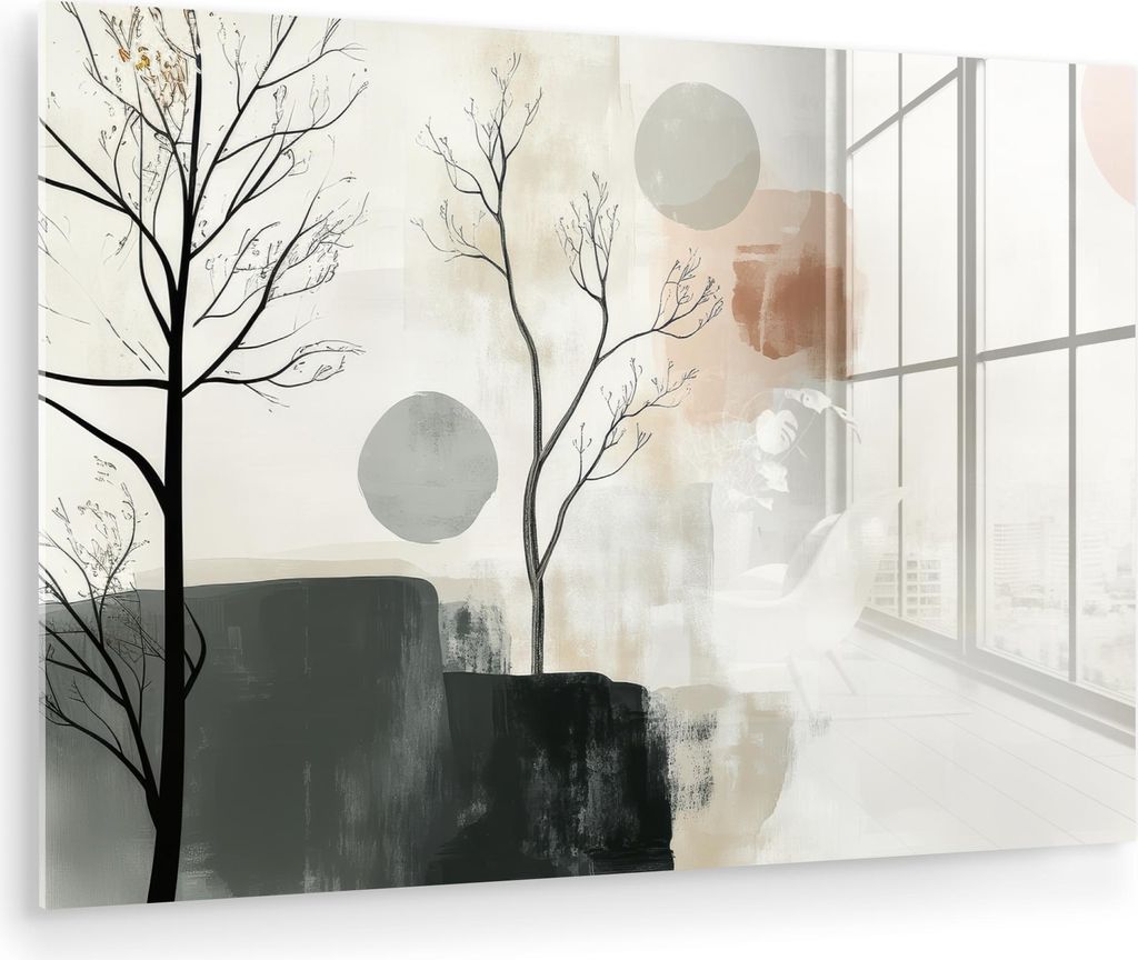 MuchoWow Glasbilder - Bilder auf Wandbild - Foto auf Glas Wabi sabi - Beige - Pflanze 60x40 cm Wanddekoration aus Glas - Acrylglasbild - Acrylbilde...