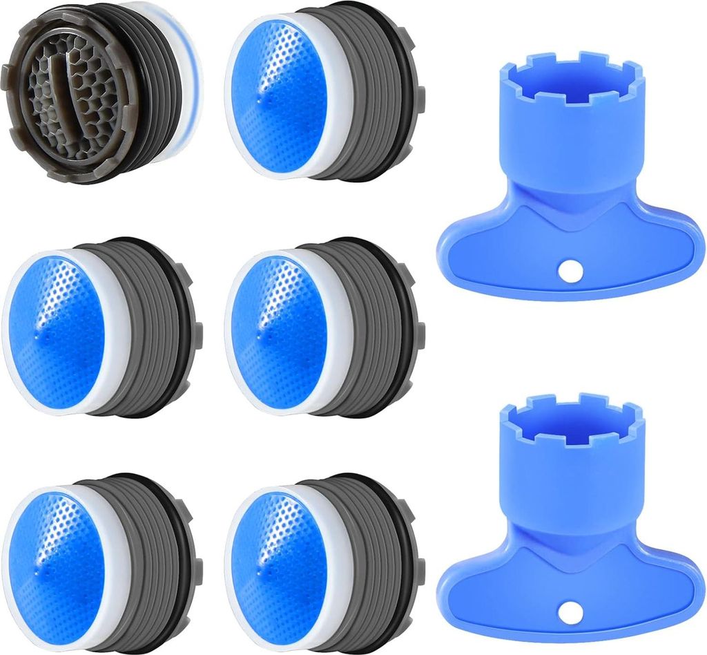 BN-6pcs, M18.5 Luftsprudler, Küchen- und Badezimmerdüse, Kunststoff-Spülbecken-Wasserhahn-Luftsprudler zum Wassersparen mit 2 Schlüsseln, Blau