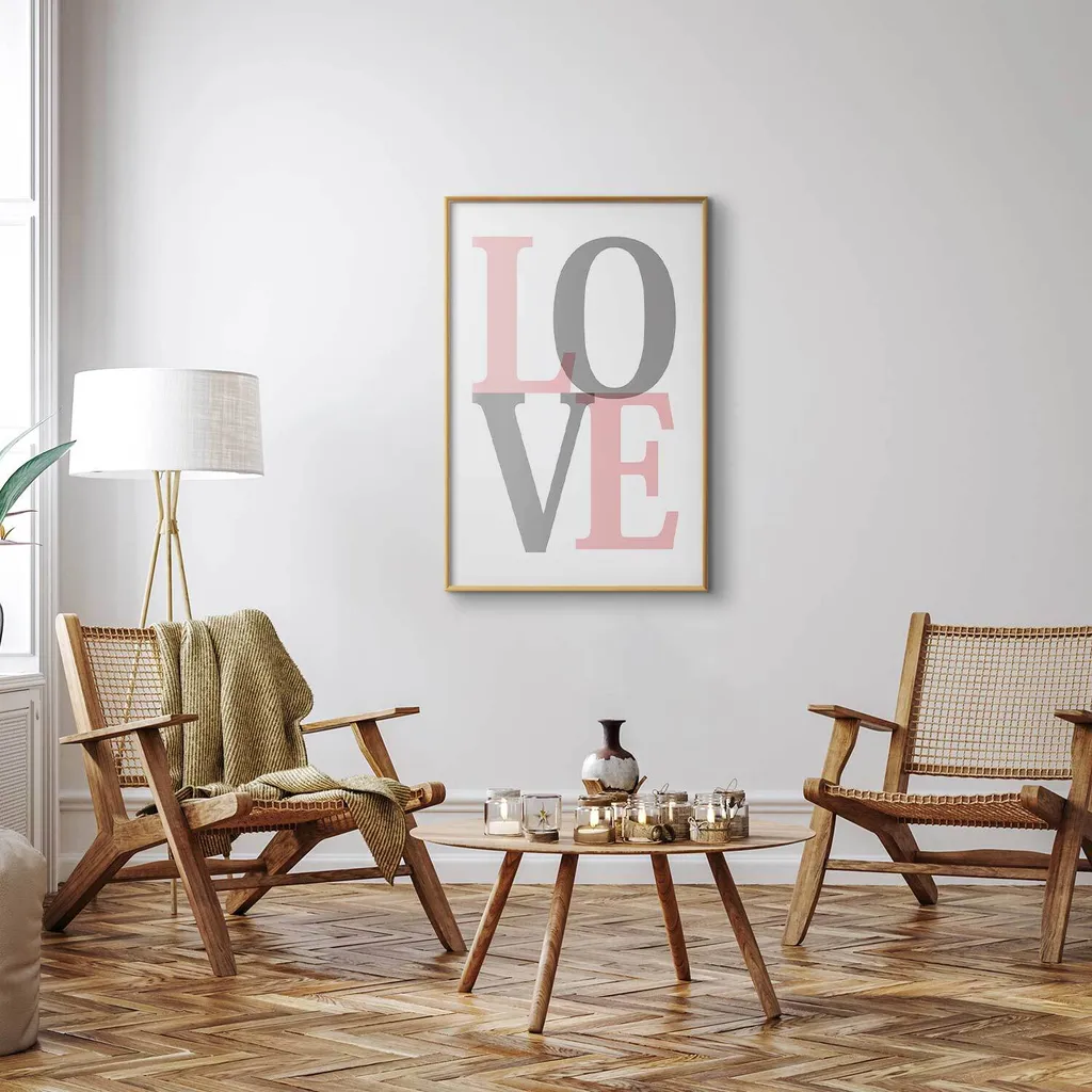 Poster Minimalista Amore Grigio 60x90 con Elegante Cornice Oro - 2