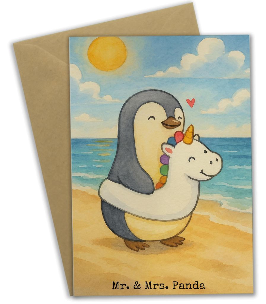 Mr. & Mrs. Panda babykarte Pinguin Schwimmring Design - Weiß - Geschenk, einladungskarten, vatertagskarte, osterkarte, Sommer, hochzeitskarten, we...