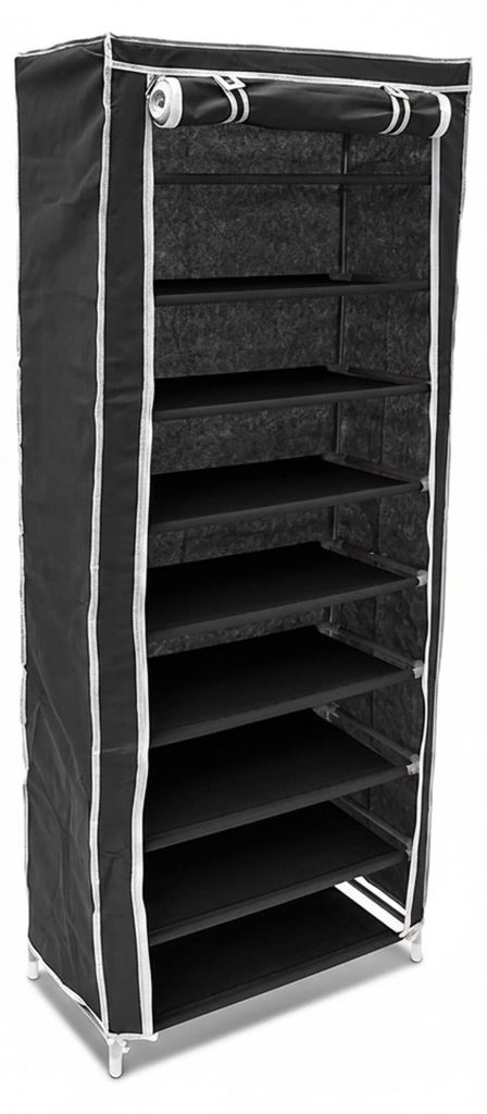 3 x Schuhschrank, 9 Ablagen, Faltschrank für 36 Paar Schuhe, Stoffschuhschrank, HBT: 151 x 60 x 30 cm, schwarz