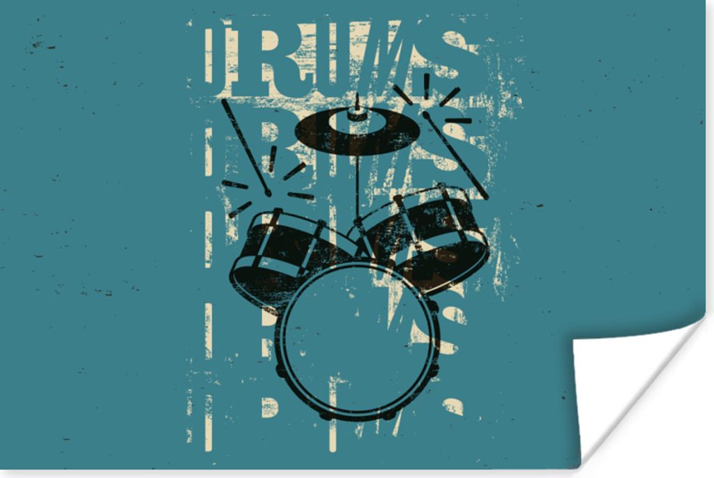 MuchoWow Poster Schlagzeug - Musik - Blau - Schwarz 90x60 cm - Schlafzimmer