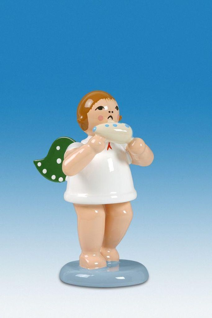 Holzfigur Engel mit Okarina ohne Krone Höhe 6cm NEU
