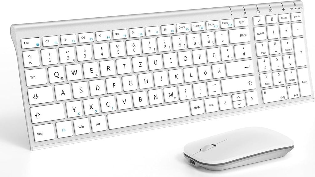 Tastatur Maus Set Kabellos, beide Wiederaufladbar, Ultra-Dünne 2.4G USB Funktastatur mit Funkmaus, Aluminium Slim , QWERTZ DE Layout für Win PC/L...