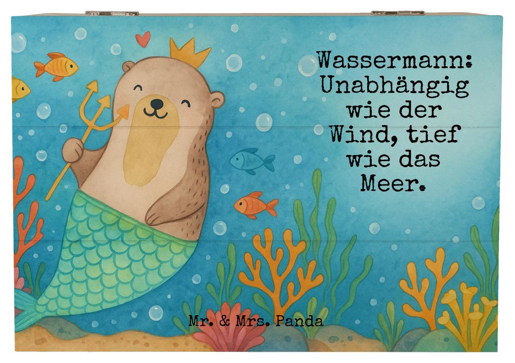 Mr. & Mrs. Panda Holzkiste Wassermann Astrologie Design 22 x 15 cm - Weiß - Geschenk, Geschenkbox, Sternzeichen, fotobox, Box aus Holz, Aufbewahru...