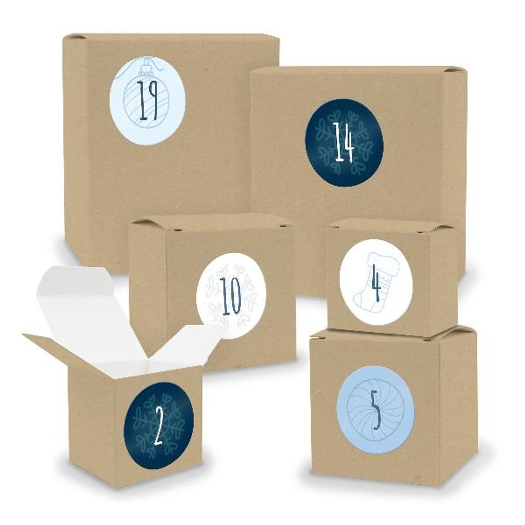 Adventskalender zum Füllen 24x Quader Würfel gemischt BRAUN + Sticker (V02 Z12)