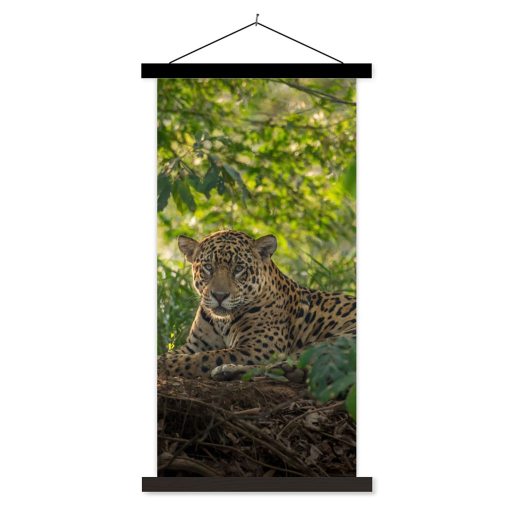 MuchoWow Textilposter Jaguar im Dschungel 60x120 cm mit schwarzem Rahmen - Magnete