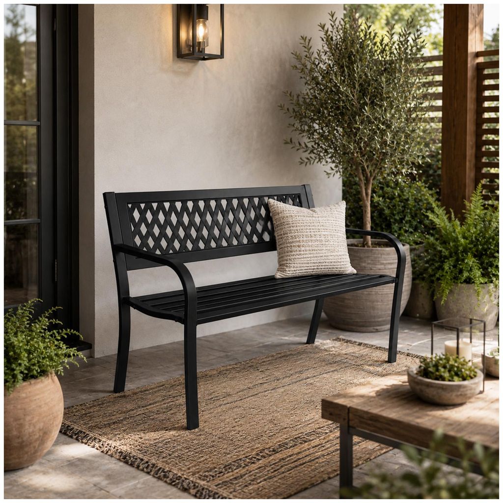 Gartenbank Venera Metall Sitzbank Schwarz für Terrasse und Produktbild 