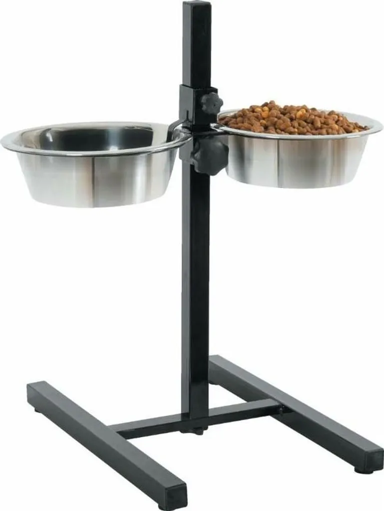 Supporto per ciotola in acciaio inox regolabile + 2 ciotole per cani da 1,5L
