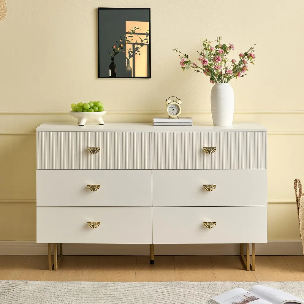 Buffet Design Moderne en MDF et Acier - Finition Blanc et Or 120x40x75 cm