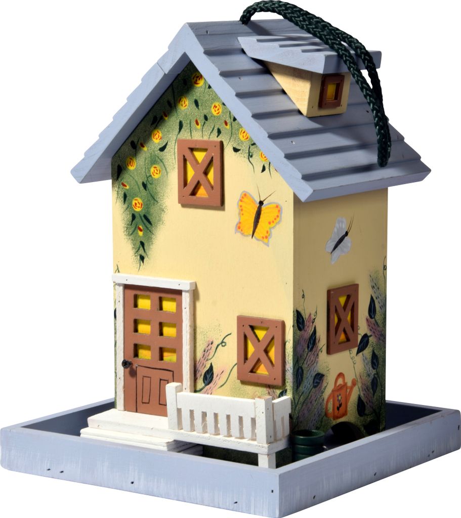dobar Buntes Western-Vogelhaus "Summer", Futterstelle im USA-Stil mit Kordel, 18 x 18 x 23 cm, Kiefer