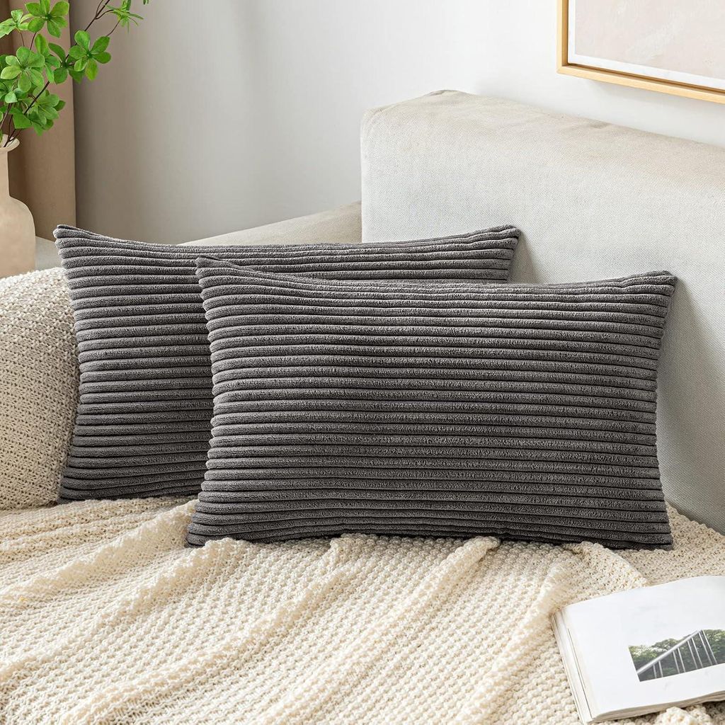 Kissenbezüge 40x60 cm Kordsamt 2er Set Grau Produktbild 