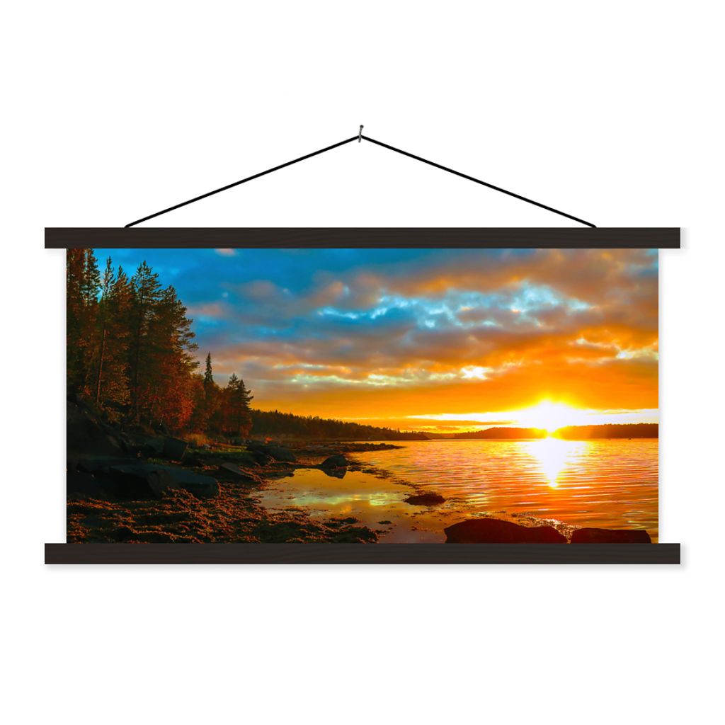 MuchoWow Textilposter Sonne - Landschaft - Wasser - Bäume 150x75 cm mit schwarzem Rahmen - Posterleiste