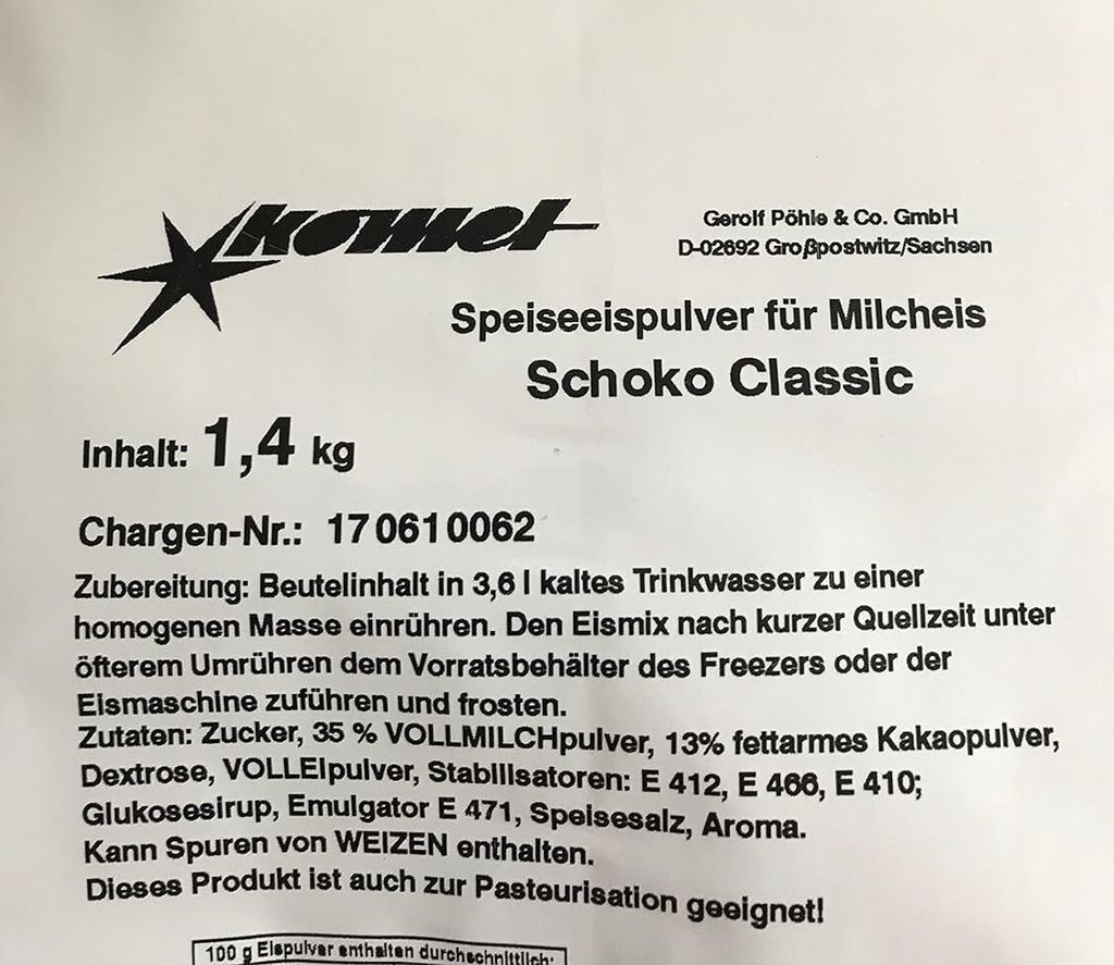 Komet Schoko Classic 1,4 Kg Eispulver Softeispulver Produktbild 