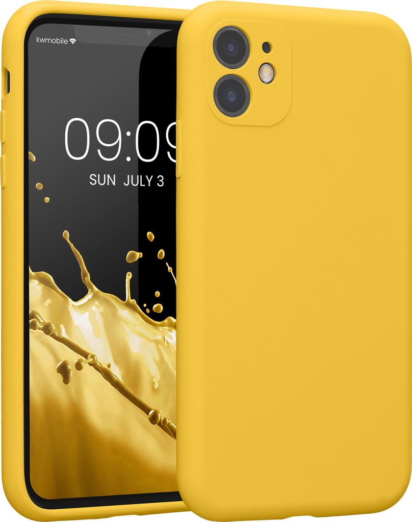 kwmobile Handyhülle kompatibel mit Apple iPhone 11 Hülle - gummierte Handy Case aus Silikon in Strahlend Gelb